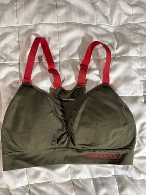 Skechers Olive Green Sports Bra with Red Adjustable Straps
